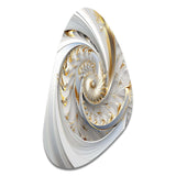 Whirling While Glam Fractals In Gold And White III - Asymmetric Metal Wall Art