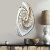 Whirling While Glam Fractals In Gold And White III - Asymmetric Metal Wall Art