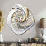 Whirling While Glam Fractals In Gold And White III - Asymmetric Metal Wall Art