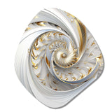 Whirling While Glam Fractals In Gold And White III - Asymmetric Metal Wall Art