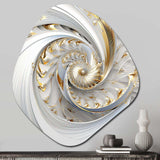 Whirling While Glam Fractals In Gold And White III - Asymmetric Metal Wall Art