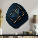 Rhombus In Deep Blue And Gold Abstract I - Asymmetric Metal Wall Art