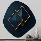 Rhombus In Deep Blue And Gold Abstract I - Asymmetric Metal Wall Art