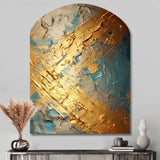 Exquisite Evening Glow Vintage Gold On Teal I - Asymmetric Metal Wall Art