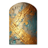 Exquisite Evening Glow Vintage Gold On Teal I - Asymmetric Metal Wall Art