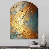 Exquisite Evening Glow Vintage Gold On Teal I - Asymmetric Metal Wall Art