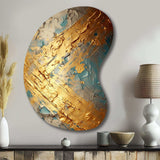 Exquisite Evening Glow Vintage Gold On Teal I - Asymmetric Metal Wall Art