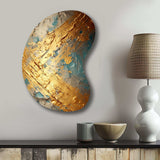 Exquisite Evening Glow Vintage Gold On Teal I - Asymmetric Metal Wall Art