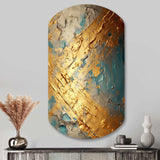 Exquisite Evening Glow Vintage Gold On Teal I - Asymmetric Metal Wall Art