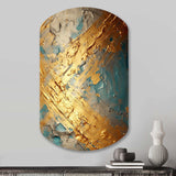 Exquisite Evening Glow Vintage Gold On Teal I - Asymmetric Metal Wall Art