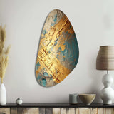 Exquisite Evening Glow Vintage Gold On Teal I - Asymmetric Metal Wall Art