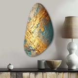 Exquisite Evening Glow Vintage Gold On Teal I - Asymmetric Metal Wall Art