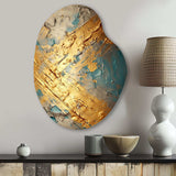 Exquisite Evening Glow Vintage Gold On Teal I - Asymmetric Metal Wall Art