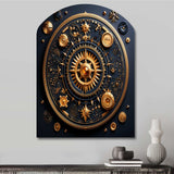 Ancient Compass Geometric In Gold And Blue - Asymmetric Metal Wall Art