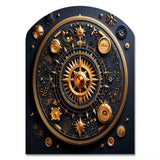 Ancient Compass Geometric In Gold And Blue - Asymmetric Metal Wall Art