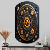 Ancient Compass Geometric In Gold And Blue - Asymmetric Metal Wall Art