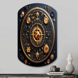 Ancient Compass Geometric In Gold And Blue - Asymmetric Metal Wall Art