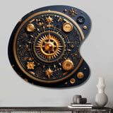 Ancient Compass Geometric In Gold And Blue - Asymmetric Metal Wall Art