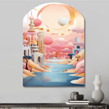 Boho Dreams River Landscape Vintage Blue Pink - Asymmetric Metal Wall Art