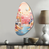 Boho Dreams River Landscape Vintage Blue Pink - Asymmetric Metal Wall Art