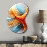 Contemporary Abstract Waves Orange And Blue - Asymmetric Metal Wall Art