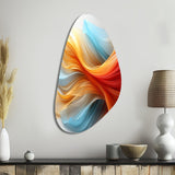 Contemporary Abstract Waves Orange And Blue - Asymmetric Metal Wall Art