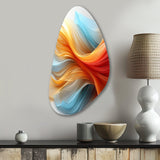 Contemporary Abstract Waves Orange And Blue - Asymmetric Metal Wall Art