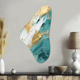 Golden Morning Glory Painting Gold On Teal I - Asymmetric Metal Wall Art