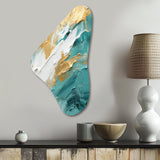 Golden Morning Glory Painting Gold On Teal I - Asymmetric Metal Wall Art