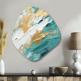 Golden Morning Glory Painting Gold On Teal I - Asymmetric Metal Wall Art