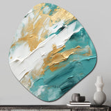 Golden Morning Glory Painting Gold On Teal I - Asymmetric Metal Wall Art