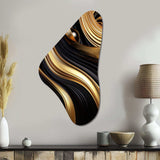 Abstract Liquid Gold And Black Swirl I - Asymmetric Metal Wall Art