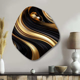 Abstract Liquid Gold And Black Swirl I - Asymmetric Metal Wall Art