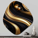 Abstract Liquid Gold And Black Swirl I - Asymmetric Metal Wall Art