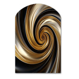 Abstract Liquid Gold And Black Spiral Swirl - Asymmetric Metal Wall Art