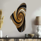 Abstract Liquid Gold And Black Spiral Swirl - Asymmetric Metal Wall Art