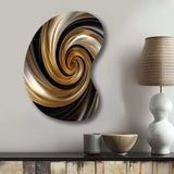 Abstract Liquid Gold And Black Spiral Swirl - Asymmetric Metal Wall Art