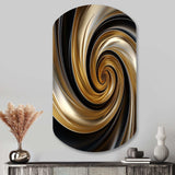 Abstract Liquid Gold And Black Spiral Swirl - Asymmetric Metal Wall Art