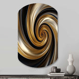 Abstract Liquid Gold And Black Spiral Swirl - Asymmetric Metal Wall Art