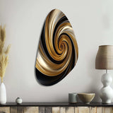 Abstract Liquid Gold And Black Spiral Swirl - Asymmetric Metal Wall Art