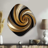 Abstract Liquid Gold And Black Spiral Swirl - Asymmetric Metal Wall Art