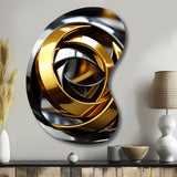 Circular Futuristic Gold And Silver Swirl - Asymmetric Metal Wall Art