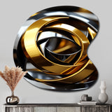 Circular Futuristic Gold And Silver Swirl - Asymmetric Metal Wall Art