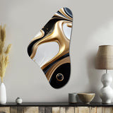 Liquid Gold Black And White Wave Dimension - Asymmetric Metal Wall Art