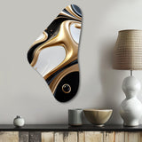 Liquid Gold Black And White Wave Dimension - Asymmetric Metal Wall Art