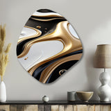 Liquid Gold Black And White Wave Dimension - Asymmetric Metal Wall Art