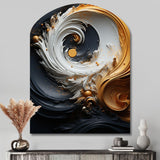 Liquid Gold Black And White Swirling Magic - Asymmetric Metal Wall Art