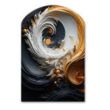 Liquid Gold Black And White Swirling Magic - Asymmetric Metal Wall Art