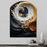 Liquid Gold Black And White Swirling Magic - Asymmetric Metal Wall Art