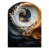 Liquid Gold Black And White Swirling Magic - Asymmetric Metal Wall Art